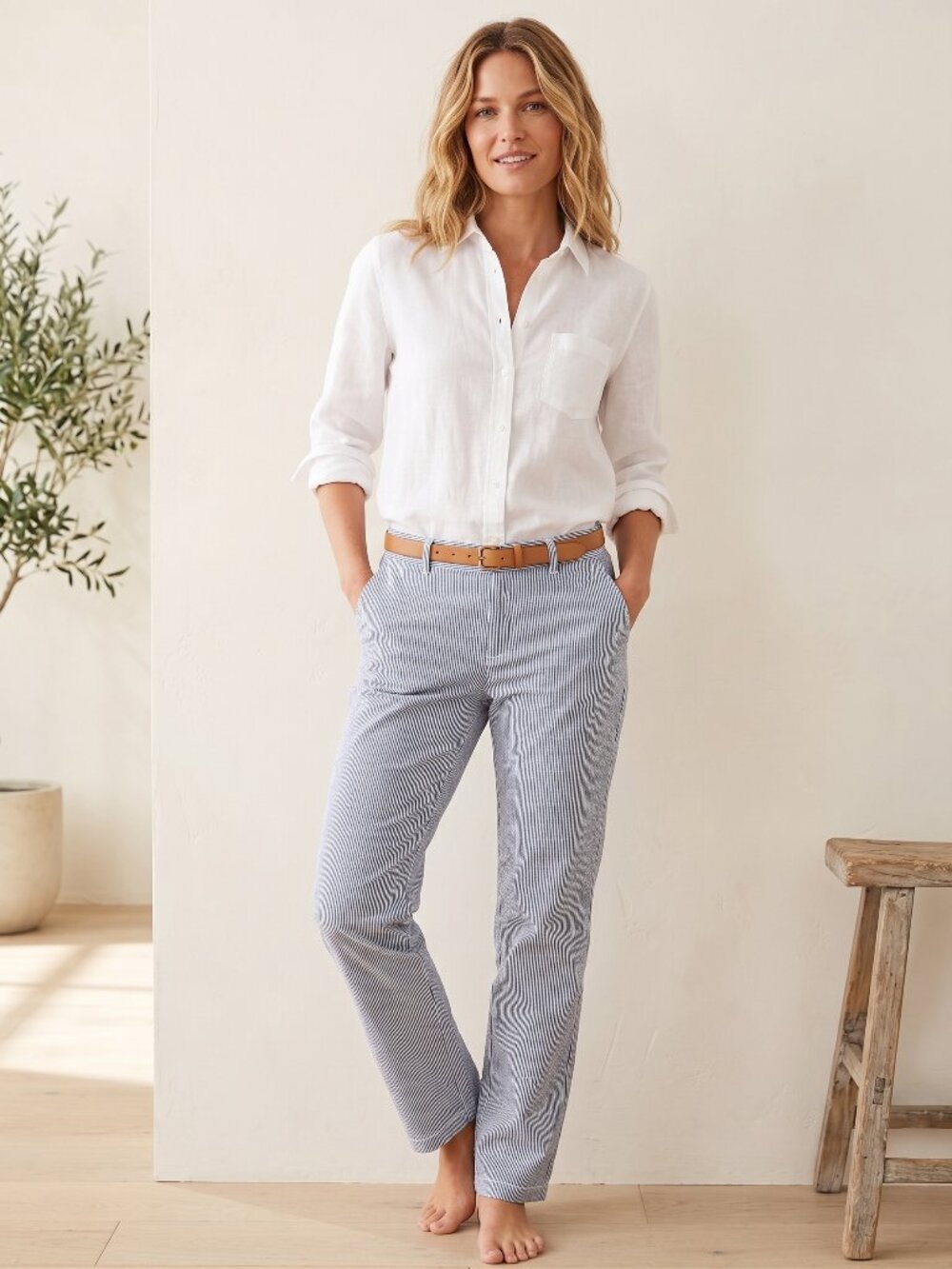 Tommy Hilfiger Blue White Seersucker Striped Chino Size 14 Coastal Preppy Pants